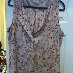 LOFT Sleeveless Blouse with Floral Print - Cream and Red